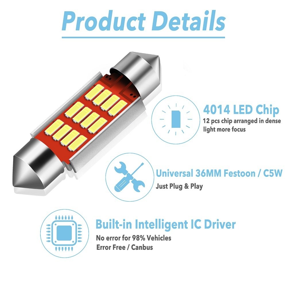 AUXITO 2x 36mm(1.42″) 6411 6413 6418 C5W 16 SMD Super Bright White LED Bulb