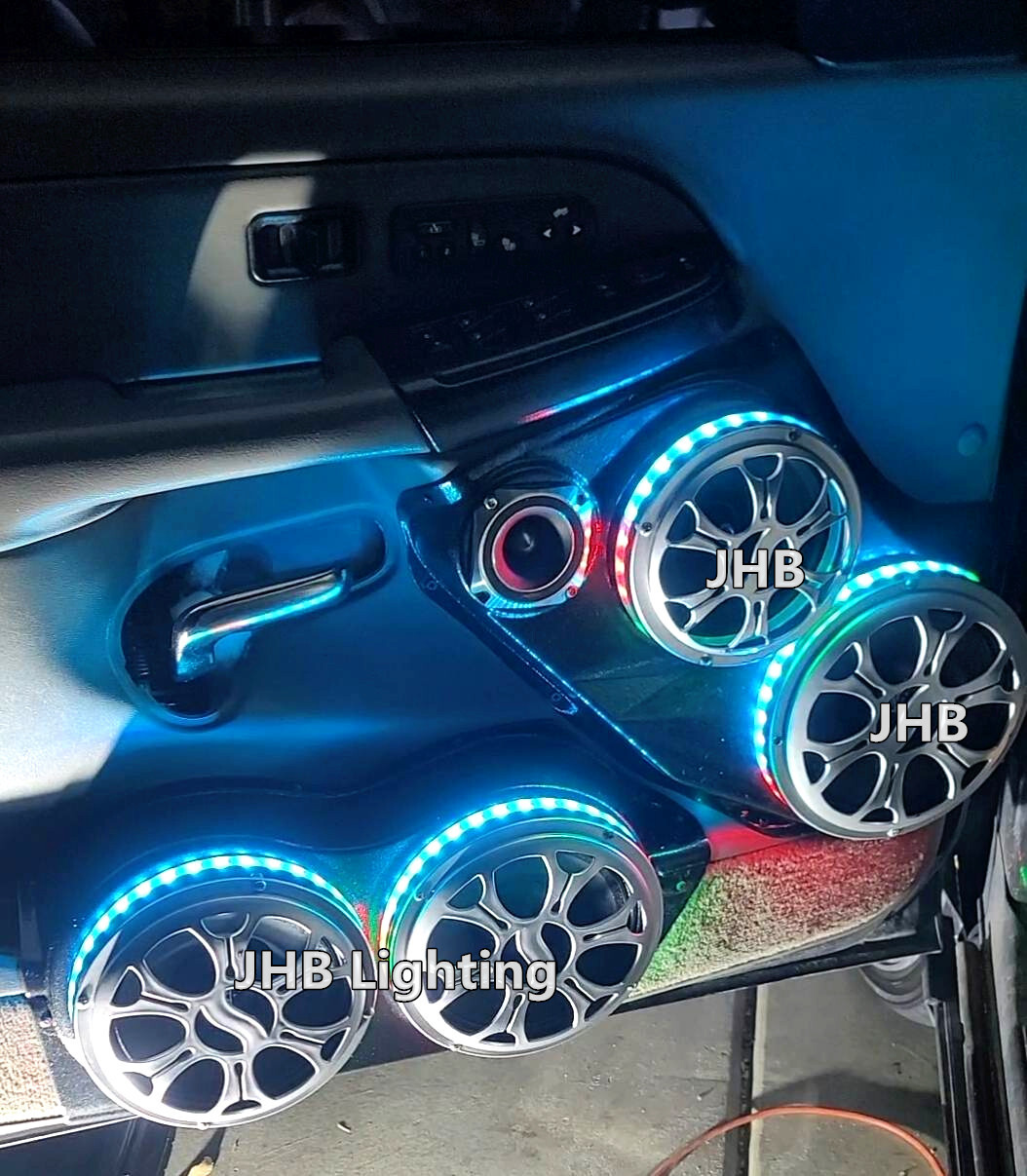 JHB 4PCS 8″ Chasing Flow LED Ring Lights Remote APP Kit for Audio Speaker Subs