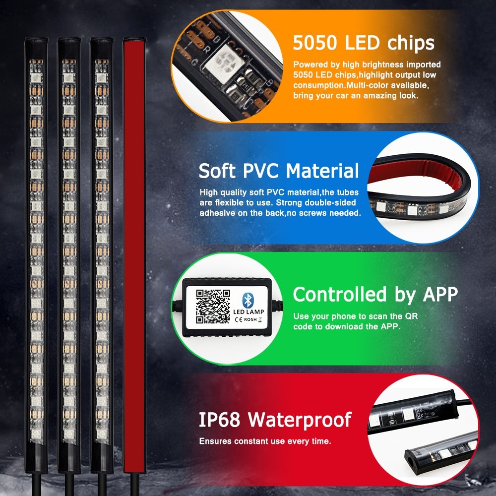 1T4 LED RGB Glow Interior Lamp Under Dash Footwell Seats Inside Lighting APP AAA