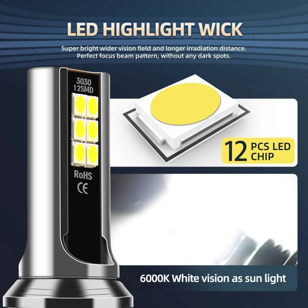 H11 9005 LED Headlight KIT Combo Bulbs 10000K High&Low Beam Super Bright White A