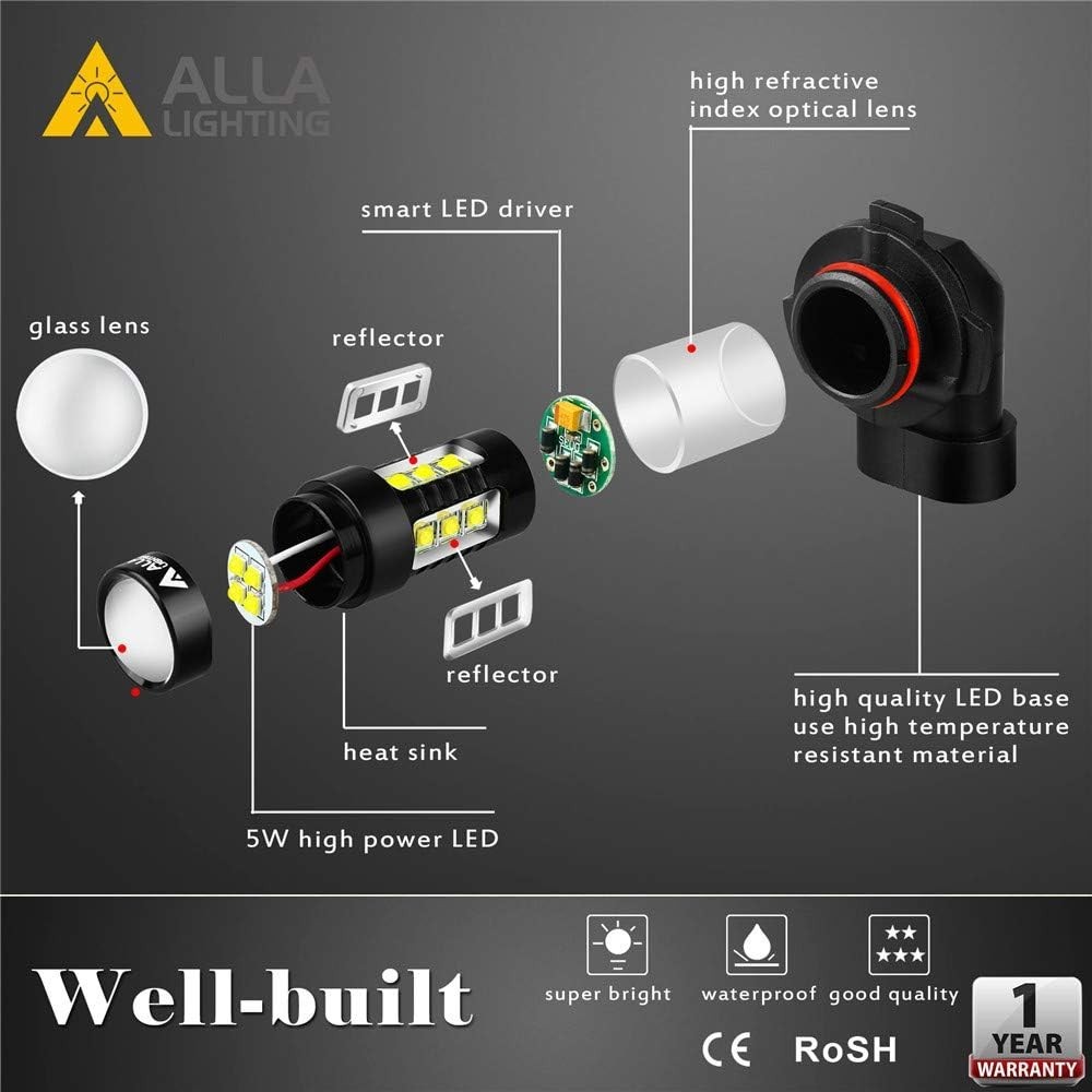 80W 2504 LED Fog Lights Bulbs 12276 Upgrade, 6000K Xenon White PG20/7 Base Ex…