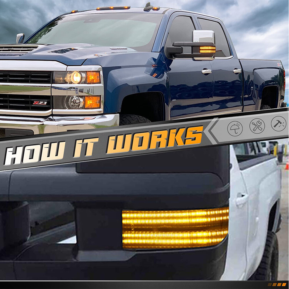 For Chevrolet Silverado GMC Sierra Dual-Row Amber LED Tow Mirror Marker Lights