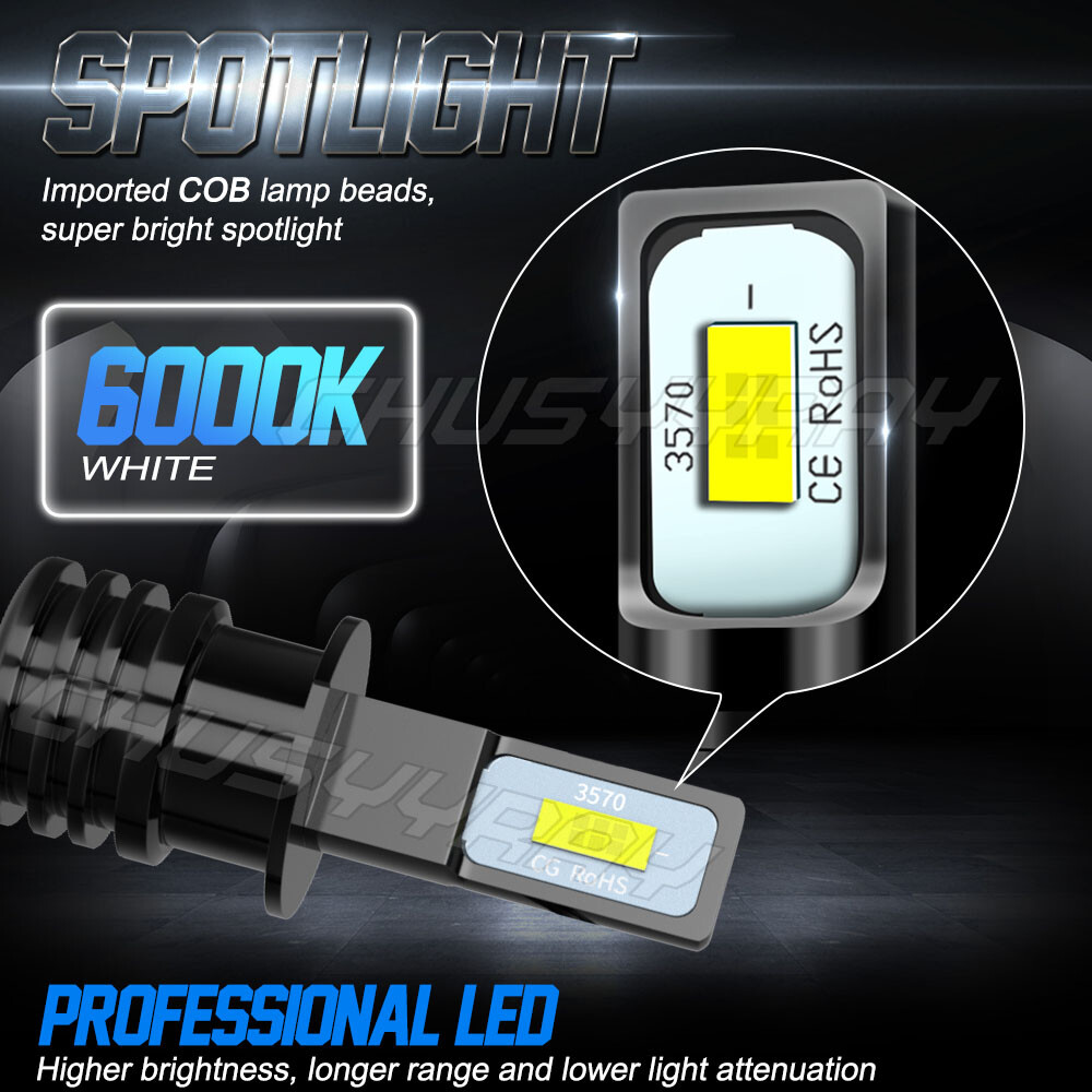 2X Upgrade H3 LED Headlight Fog Light Bulbs Kit Hi/Low Beam 100W 6000K 12V White