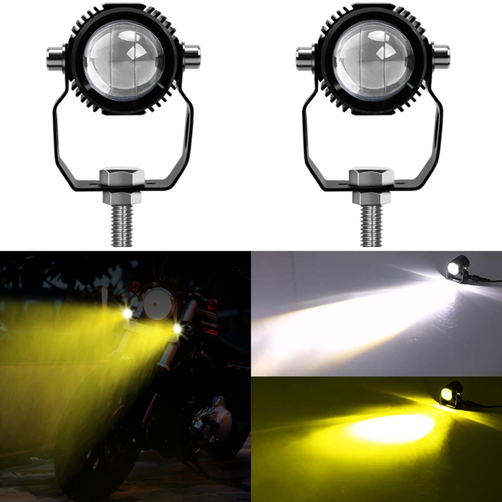 2Pcs Motorcycle LED Driving Light Aluminum Housing Efficient Heat Dissipation