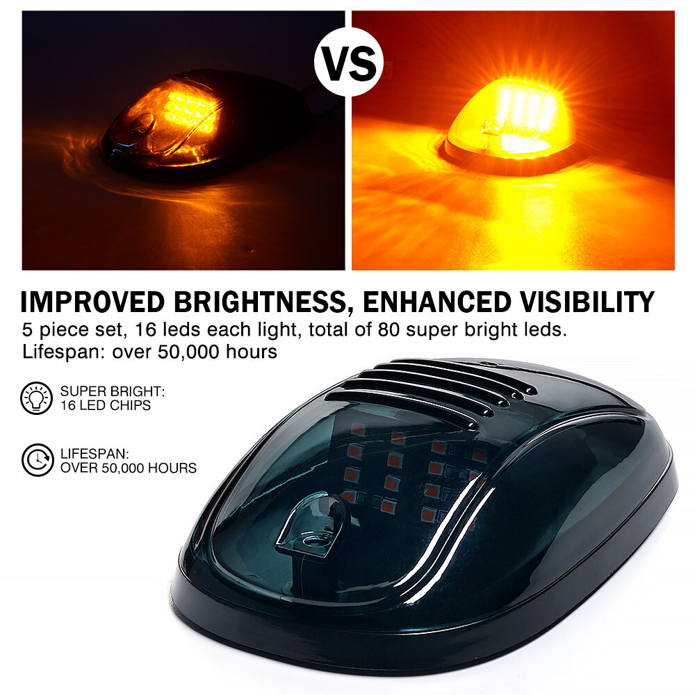 DOT Smoke Cab Roof Marker Lights Amber LED for 2003-18 Dodge Ram 2500 3500 1500
