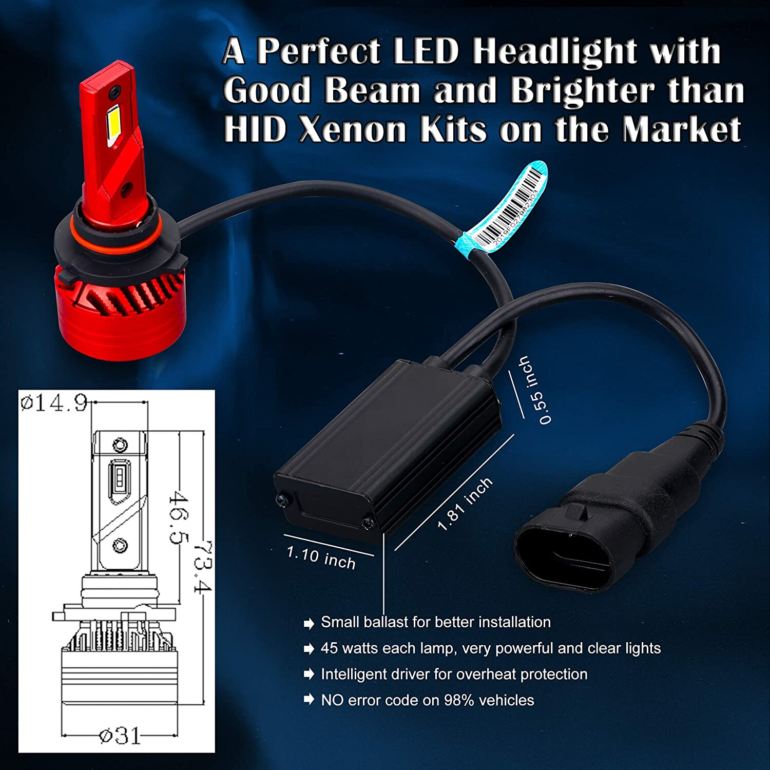Alla Super Bright LED Pure White 9005 Headlight Bulb Replacement, Light on Road