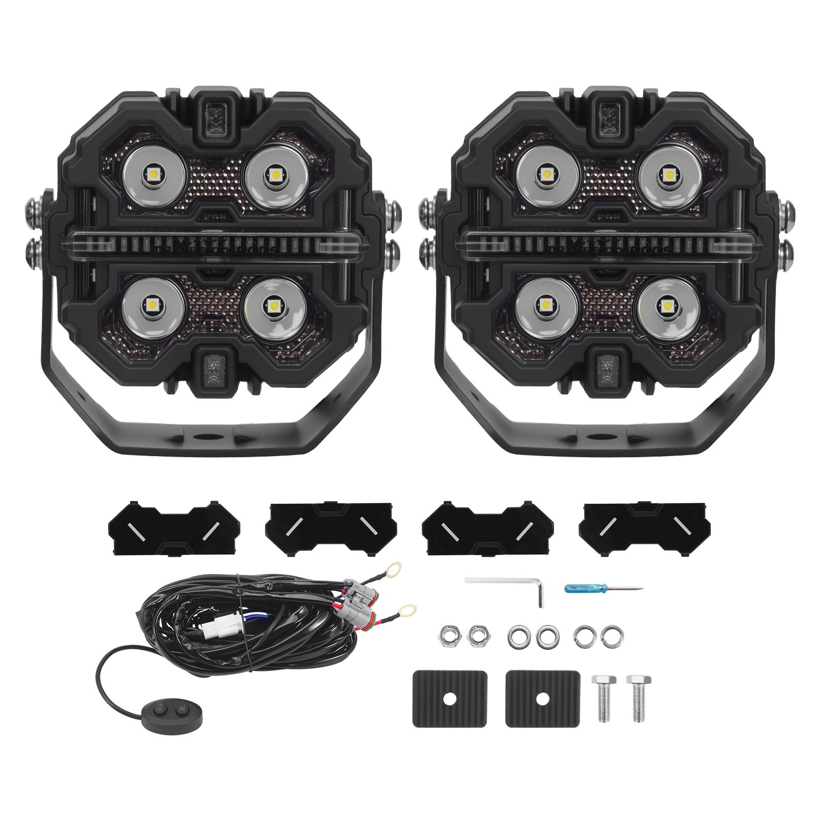 160W LED Light Pods 3.5″ White Amber DRL Spot Flood Combo Off Road Driving Light