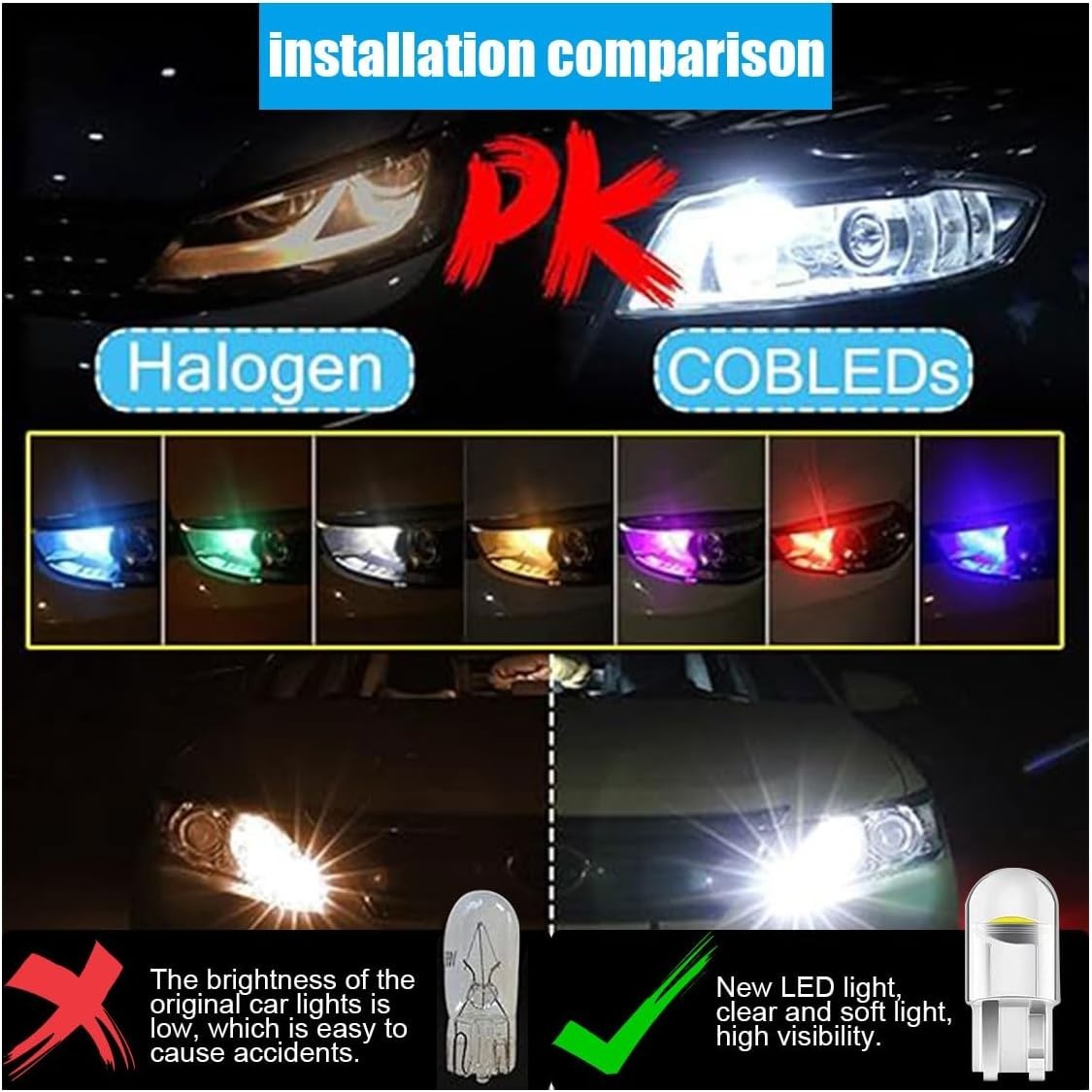 High Efficiency 30PCS 194 LED Bulbs, 12V, 50000 Hours Lifespan, Yellow Glow