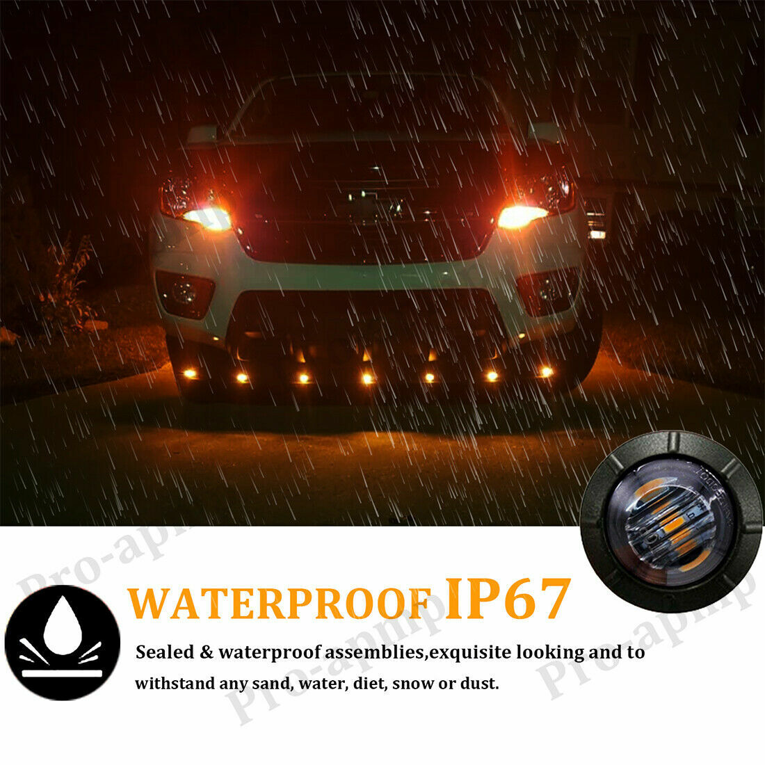 100x Mini Smoked Amber 3/4″ Round Side 3 LED Marker Trailer Bullet Light USA