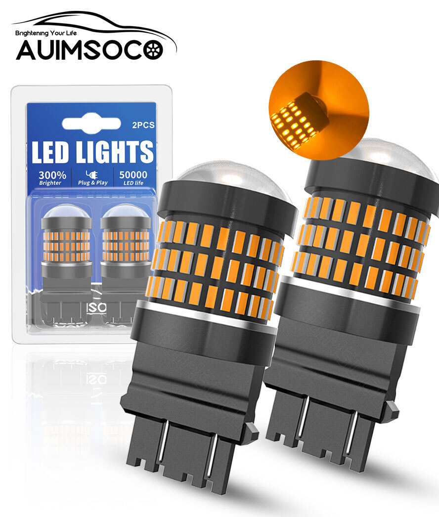 LED DRL Driving Daytime Running Light Bulb Kit 4157 3157 4114 3000K Amber Yellow