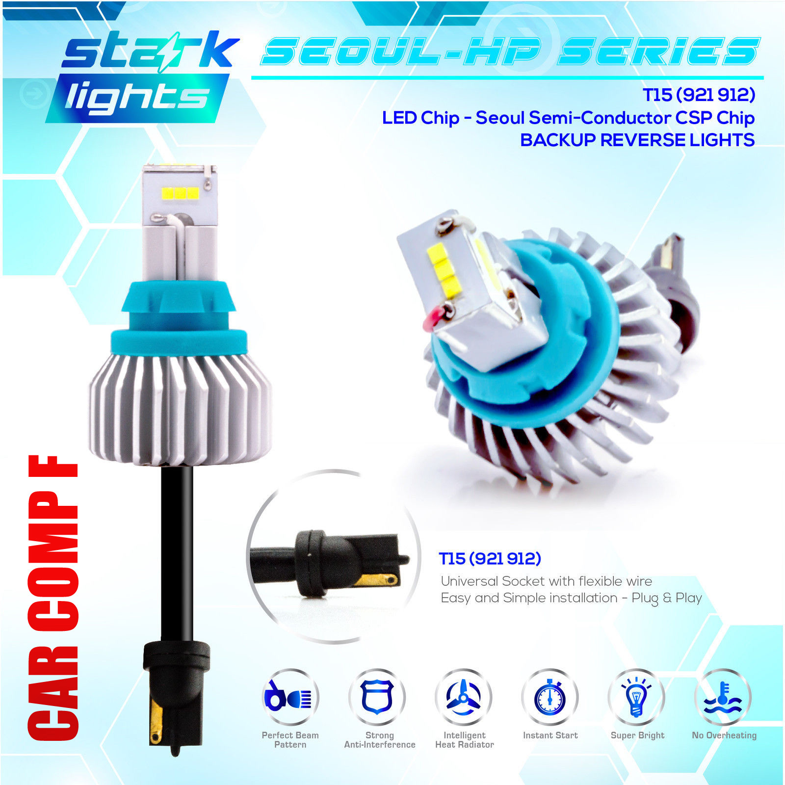 True 2400LM CSP High Power Reverse Back Up Light Bulb 6K White – T15 912 921 (B)