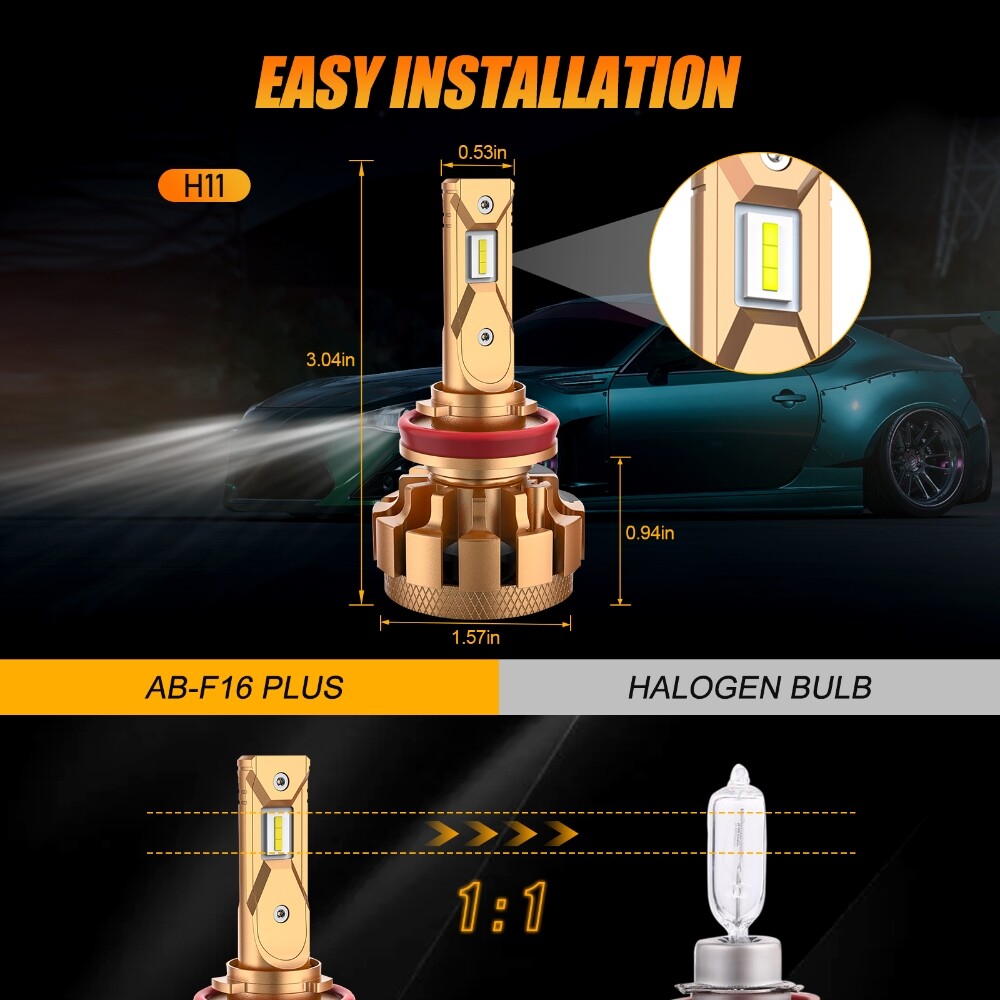 3 Pairs AUXBEAM 70W Canbus LED Headlights High Low + Fog Light Bulbs F16P Combo