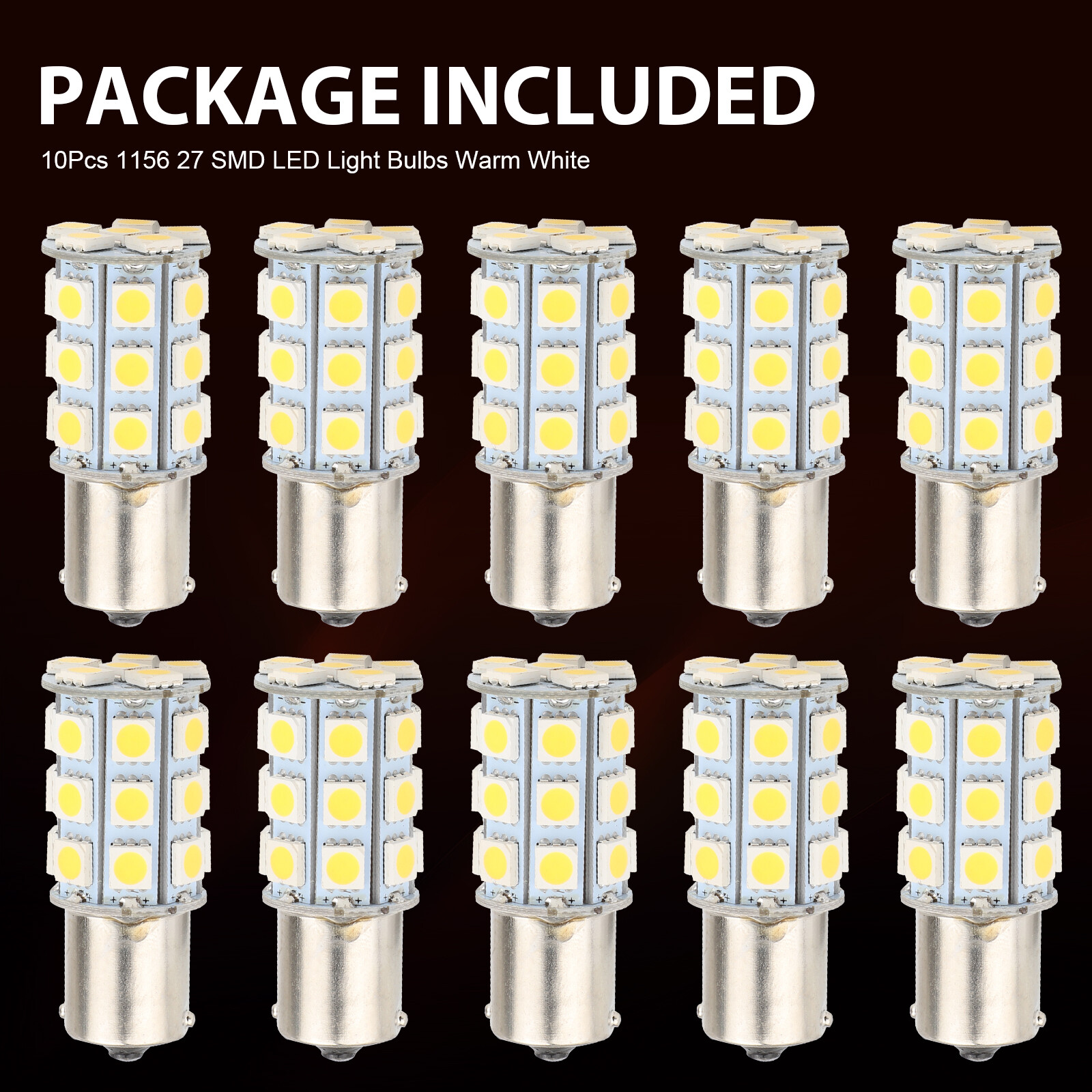 10X Warm White 1156 1141 1003 27 SMD LED RV Camper Trailer Interior Light Bulbs
