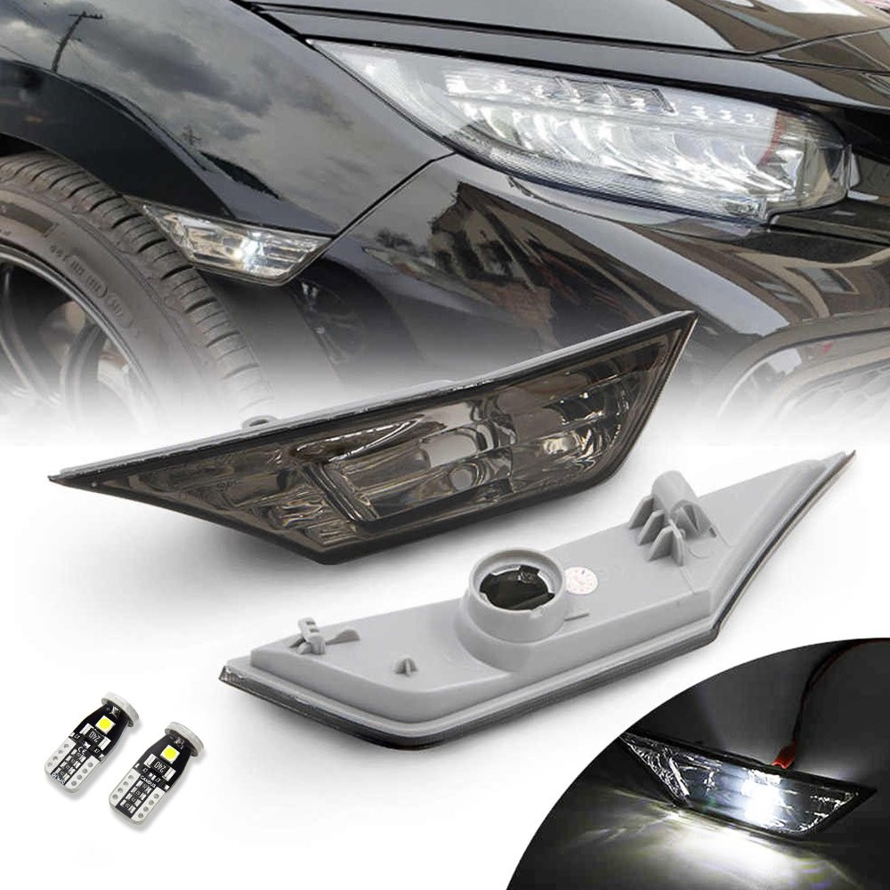 For 2016-2021 Honda Civic LED Side Bumper Marker Light Front Left + Right Smoked
