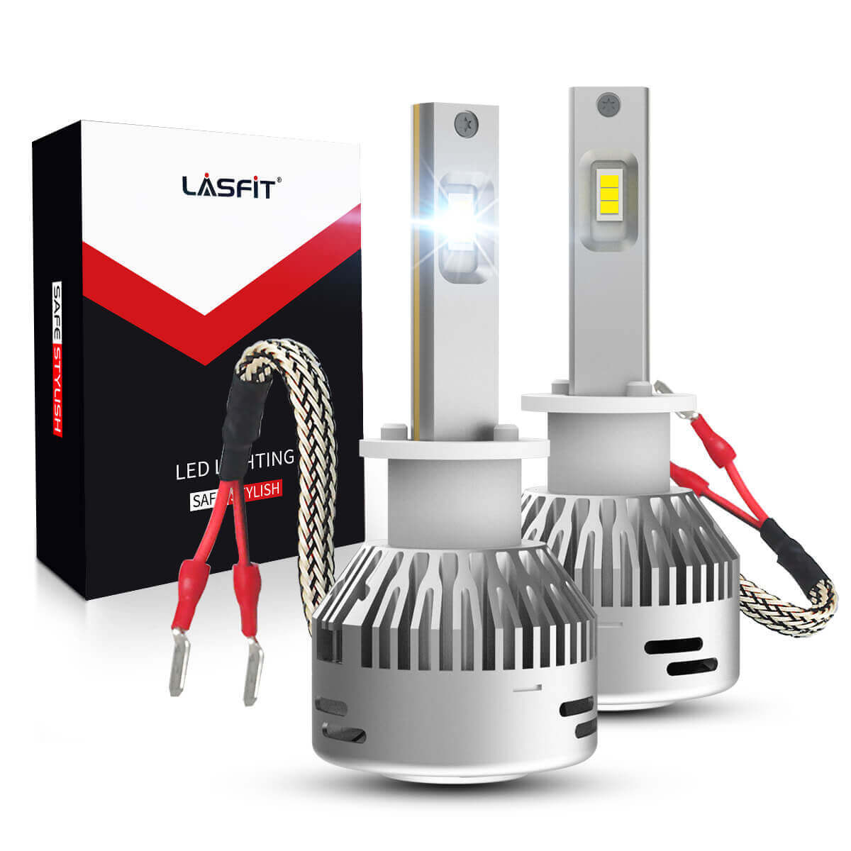 LASFIT H1 LED Headlight Bulbs Kit High Low Beam Fog Light 6000K 6000LM Bright 2x