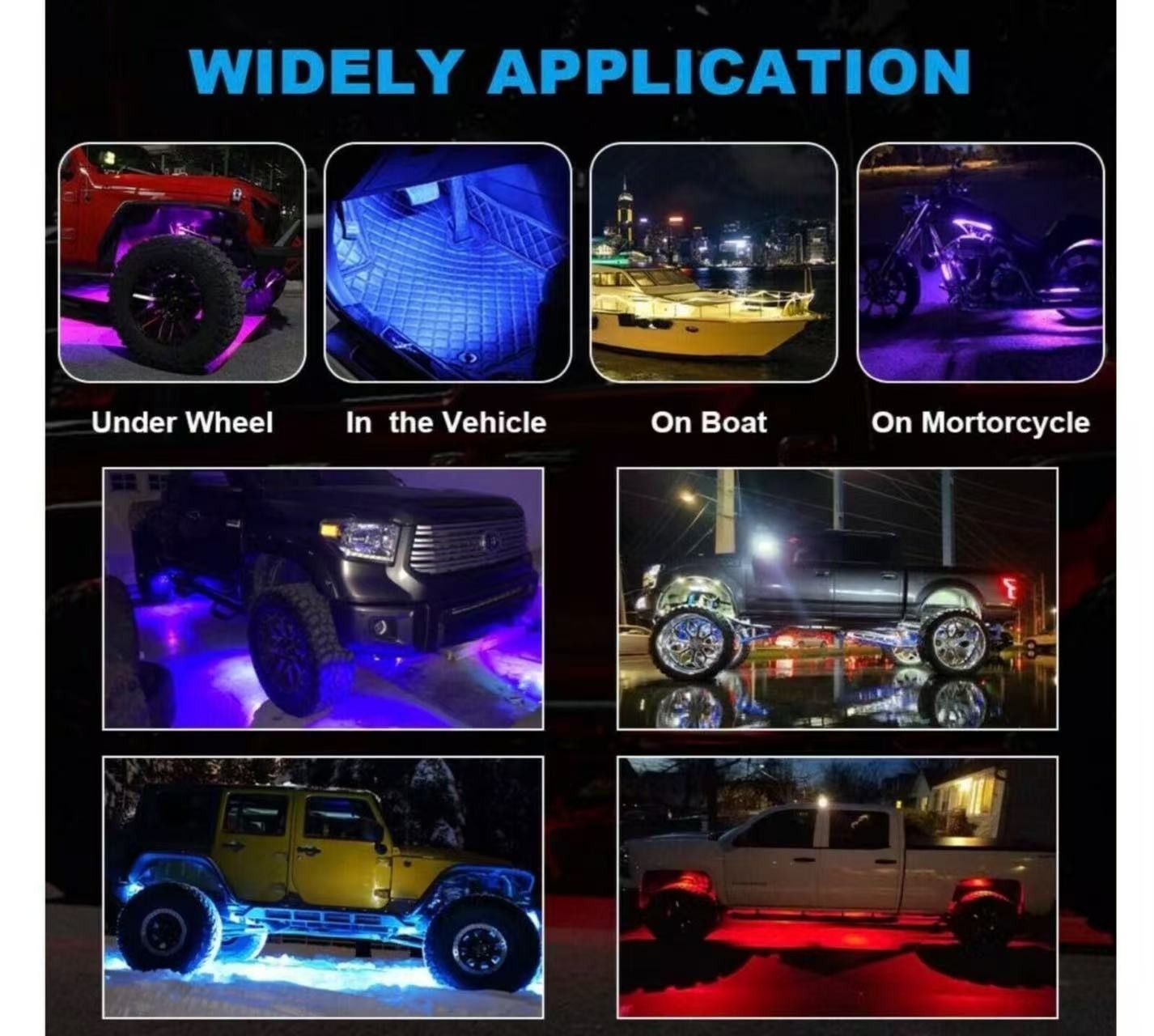 APP RGB LED Rock Lights Kits for Pickup Off-Road Truck ATV UTV JP Chassis Lights