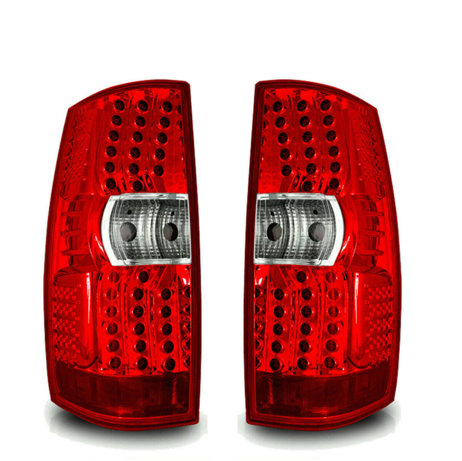 For 2007-2014 Chevy Suburban Tahoe LED Tail Lights Chrome Red Rear Brake Lamps