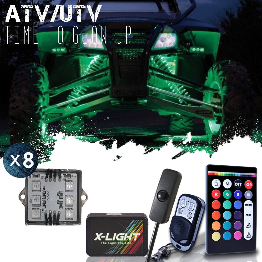 8PCS COLOR CHANGING LED YAMAHA YFZ450 ATV QUAD 4WHEELER NEON UNDERGLOW LIGHT KIT