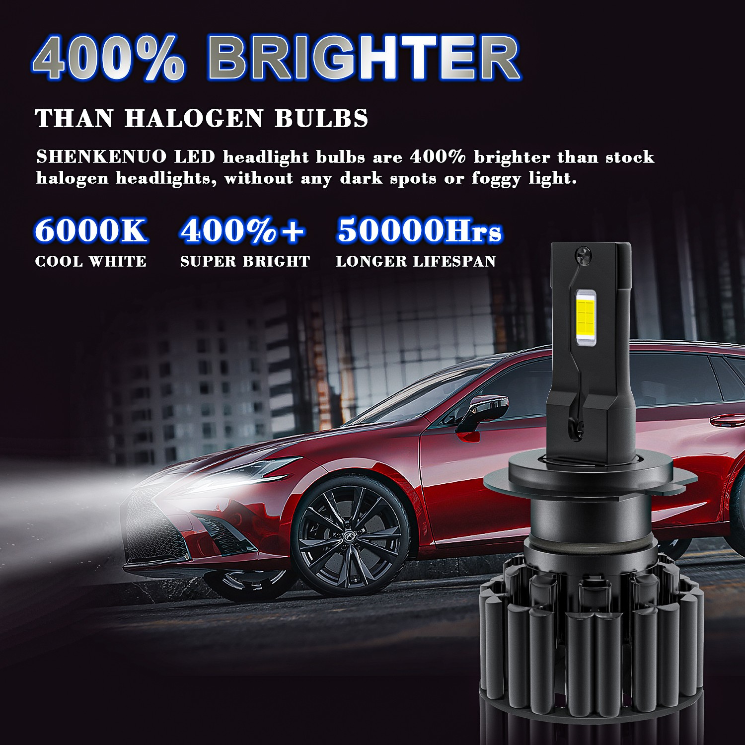 4Pcs For Ford Fusion 2016 6000K LED Headlights High&Low Beam Light Bulbs H7 H11