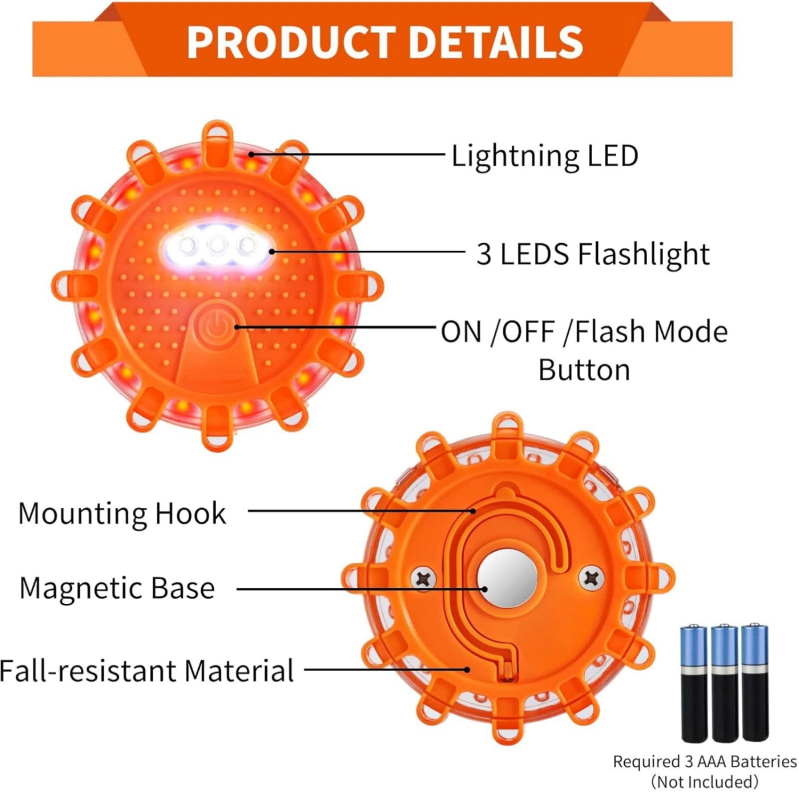 15 LED Safety Beacon Road Flare with SOS and 9 Flashing Modes for Vehicles