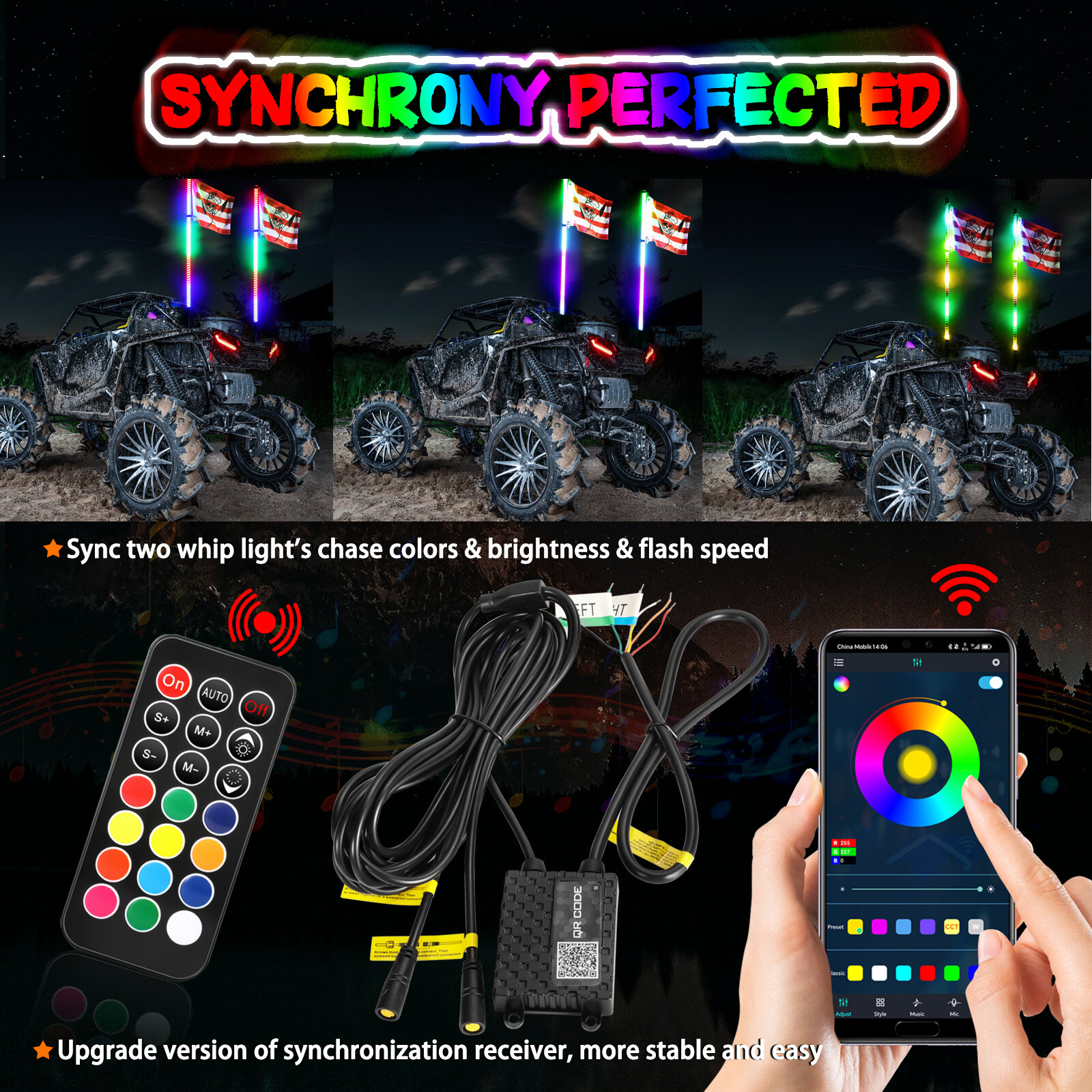 For Can-am Maverick X3 Pair 2FT Spiral RGB LED Whip Lights Wireless APP & Remote