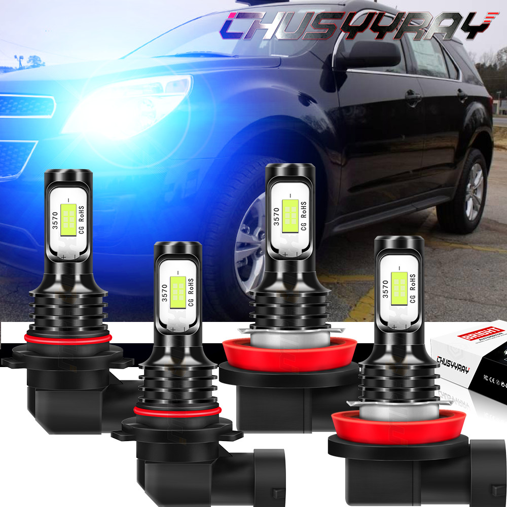 4PCS Mini Combo 9005+H11 LED Headlight Kit High Low Beam Bulbs ICE BLUE 8000K