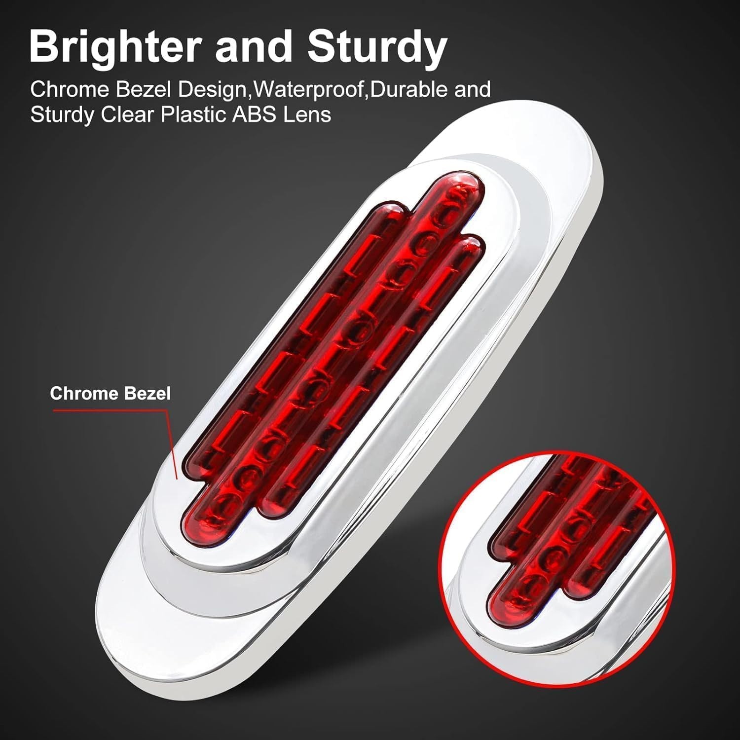 10x Truck Parts 6.5″ Inch Red LED Chrome Side Marker Lights Clearance Waterproof
