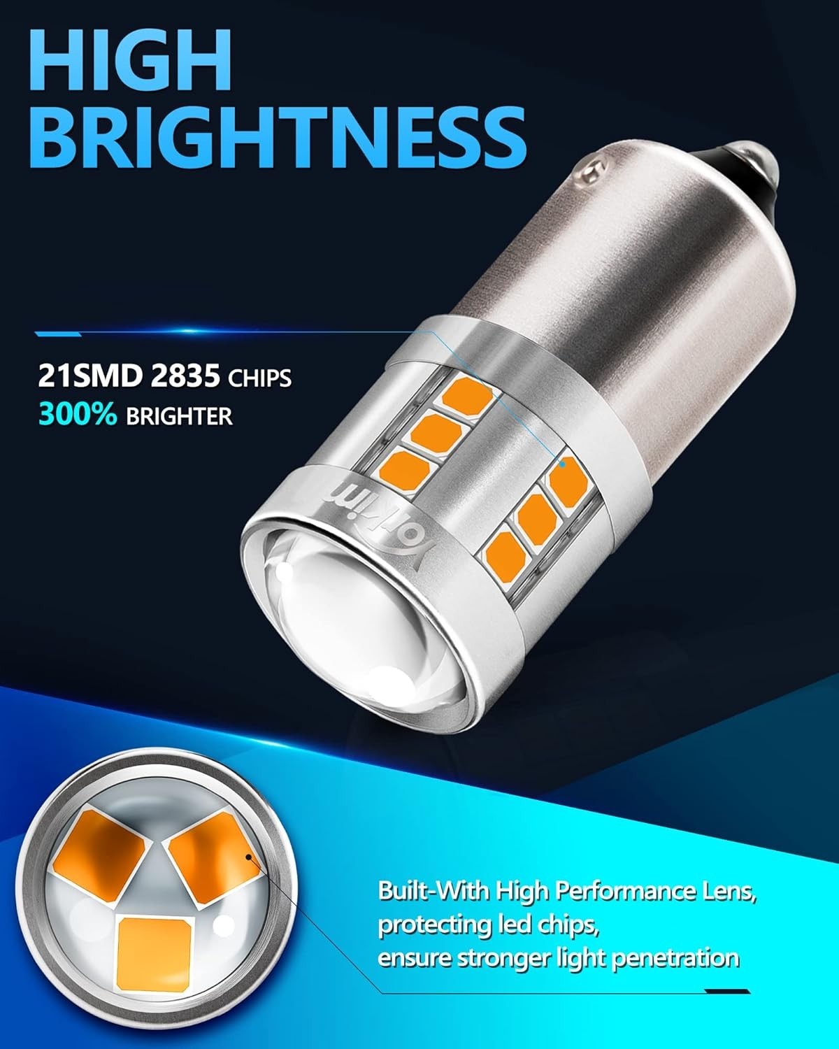 Super Bright 1156 LED Amber Bulb, Pack of 2, for Vehicle Turn Signals & Blinkers