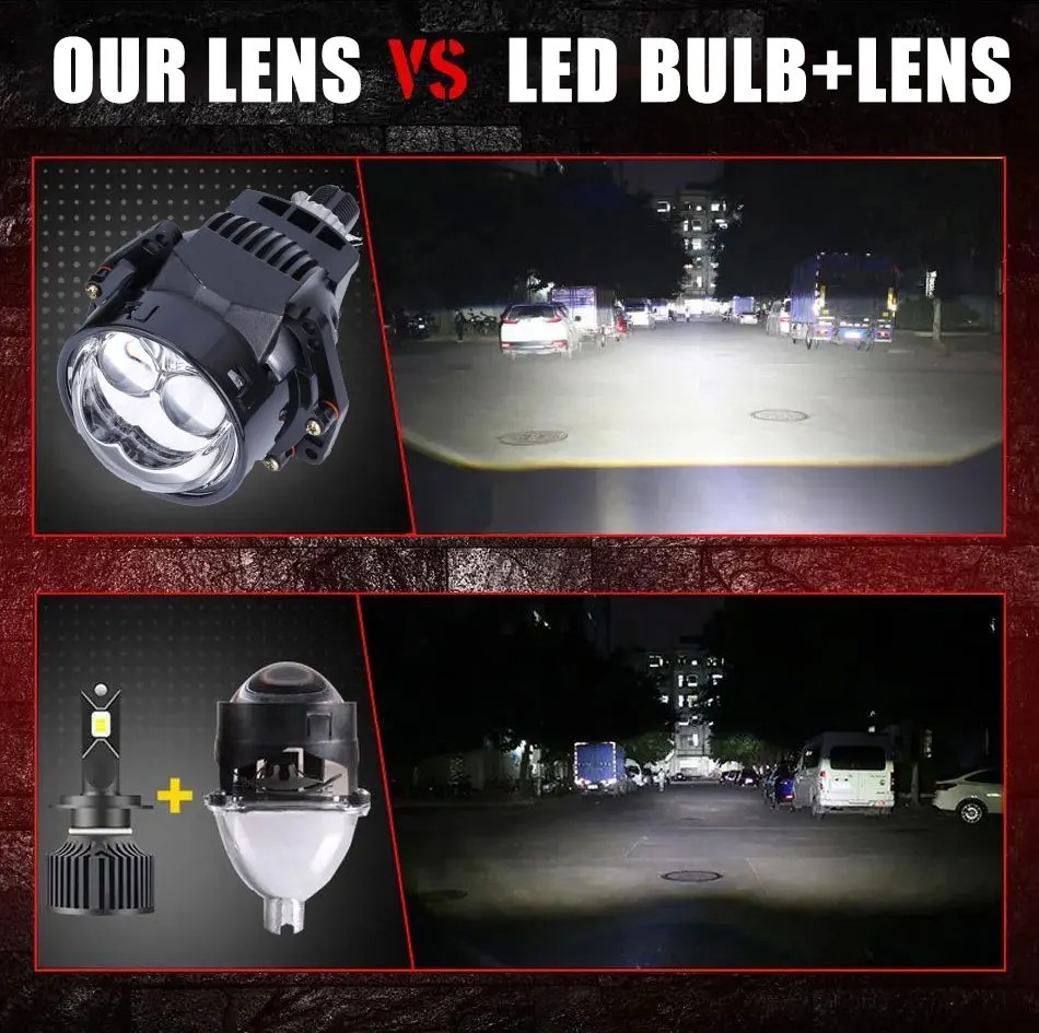 3“ Bi-LED Projector Lens Laser Hyperboloid Lens 140W For Hella H4 H7 Headlight