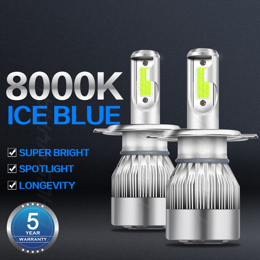 H4 9003 Ice Blue LED Headlight Bulb Conversion Kit High Low Beam 8000K 72000LM