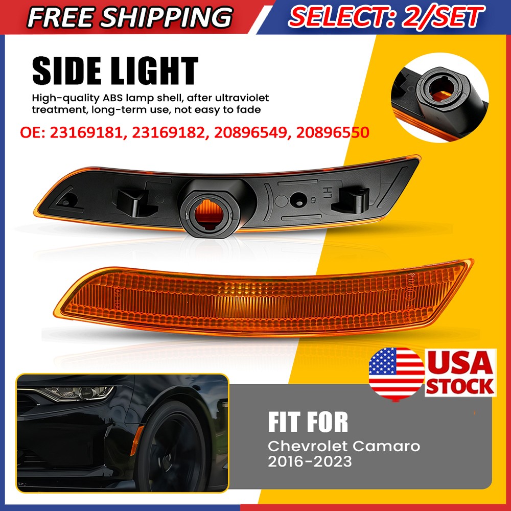 4Pc Side Marker Light Cover For 2016-23 Chevrolet Camaro Front Driver Passenger