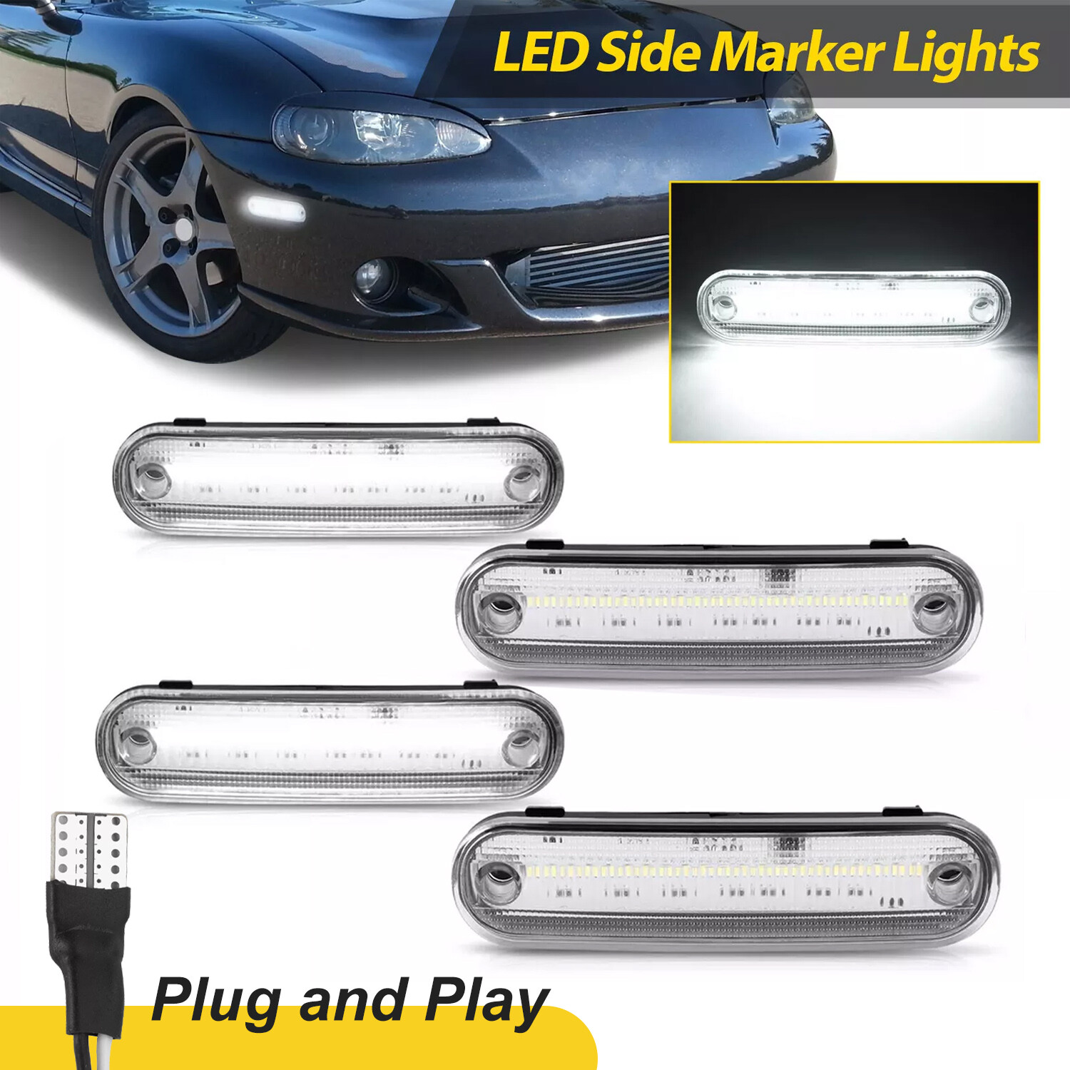 Clear Front + Rear LED Side Marker Light For Mazda Miata MX-5 1990-2005 4PCS NEW