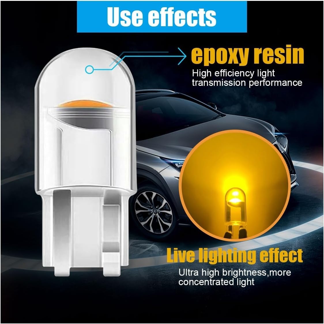 High Efficiency 30PCS 194 LED Bulbs, 12V, 50000 Hours Lifespan, Yellow Glow