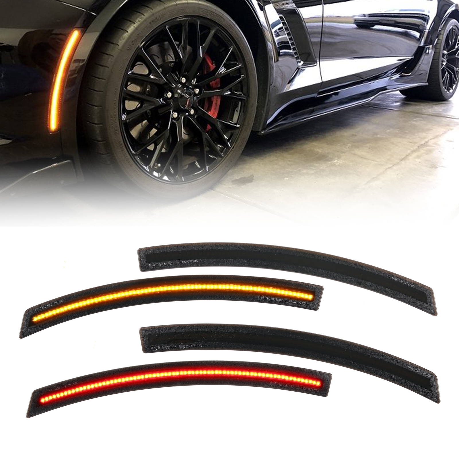 4pc Smoked Red Amber LED Front Rear Side Marker Lights For Corvette C7 2014-2019