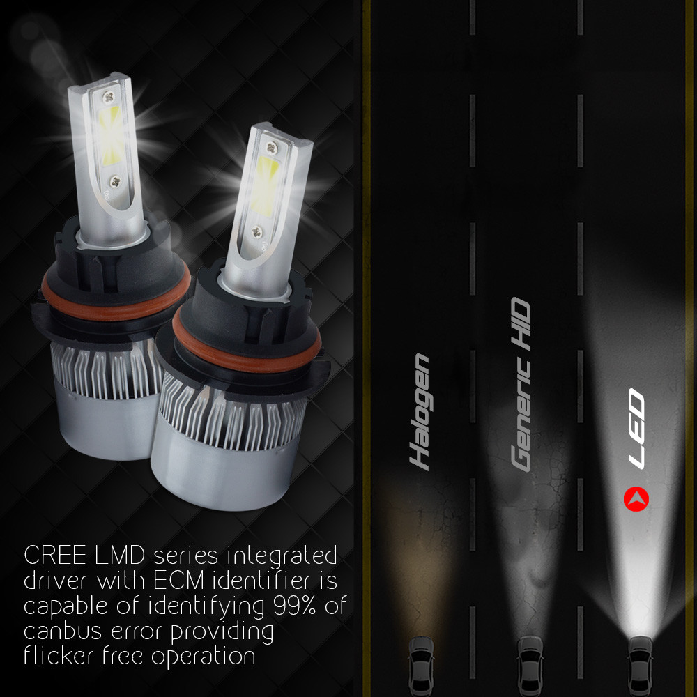 XENTEC 9007 HB5 LED Headlight Bulb Kit Low High Beam 6000K 90W 180000LM White.