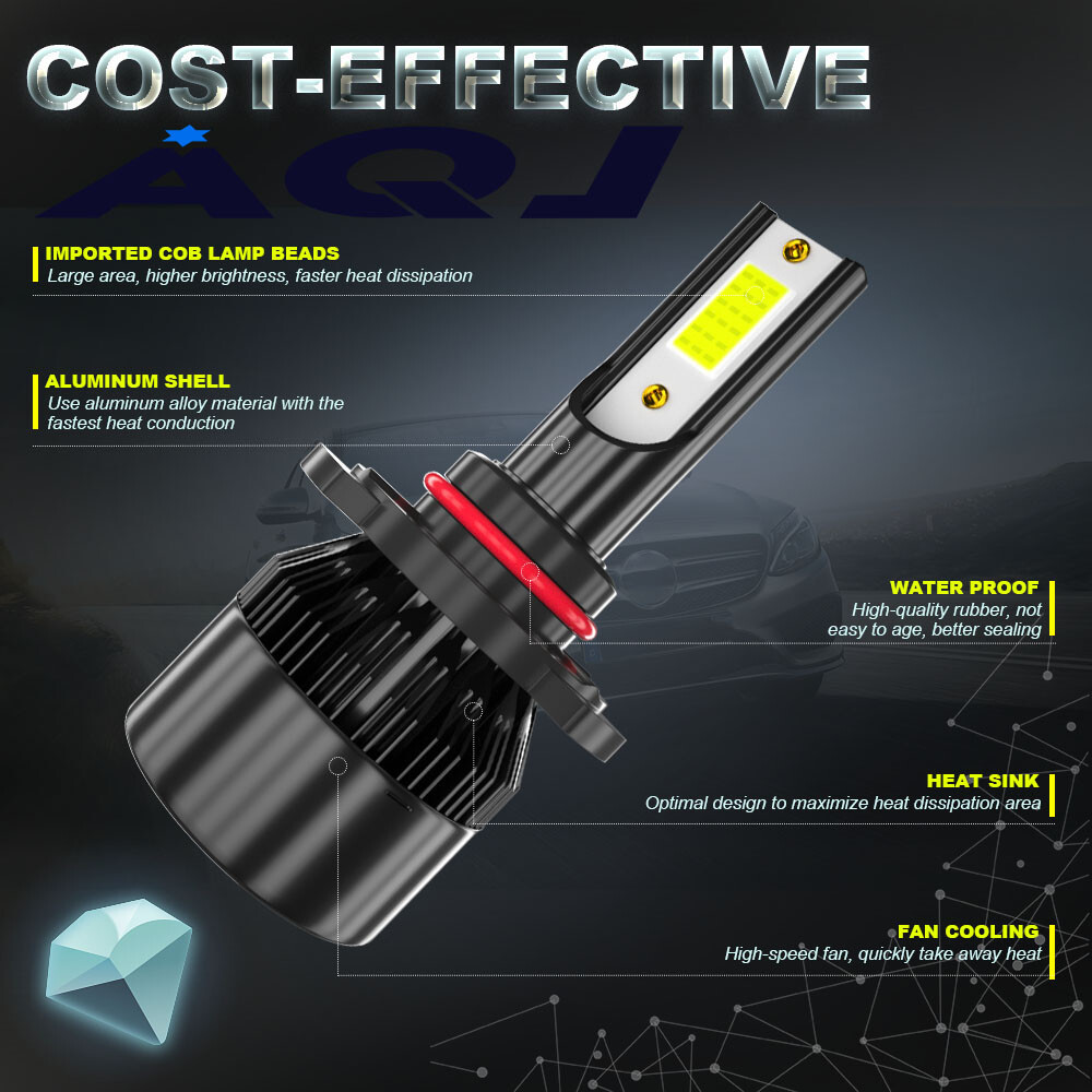 9005+9006 Combo LED Headlight 240W 60000LM High/Low Beam 8000K White 4 Bulbs Kit
