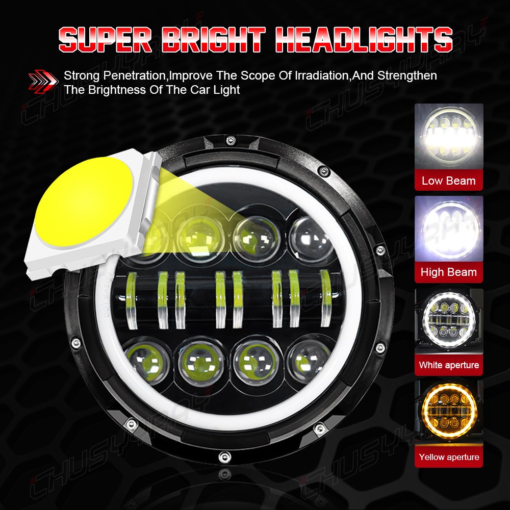 2pcs 7inch Led Round Headlight High-Low Beam for Peterbilt 379 359 Trucks