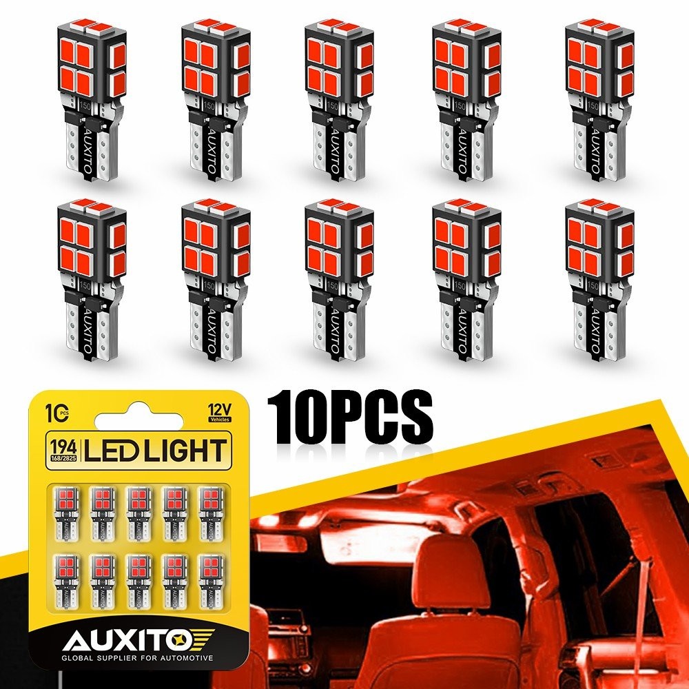 AUXITO Red LED T10 194 168 W5W License Plate Inside Parking Light Trunk Light F