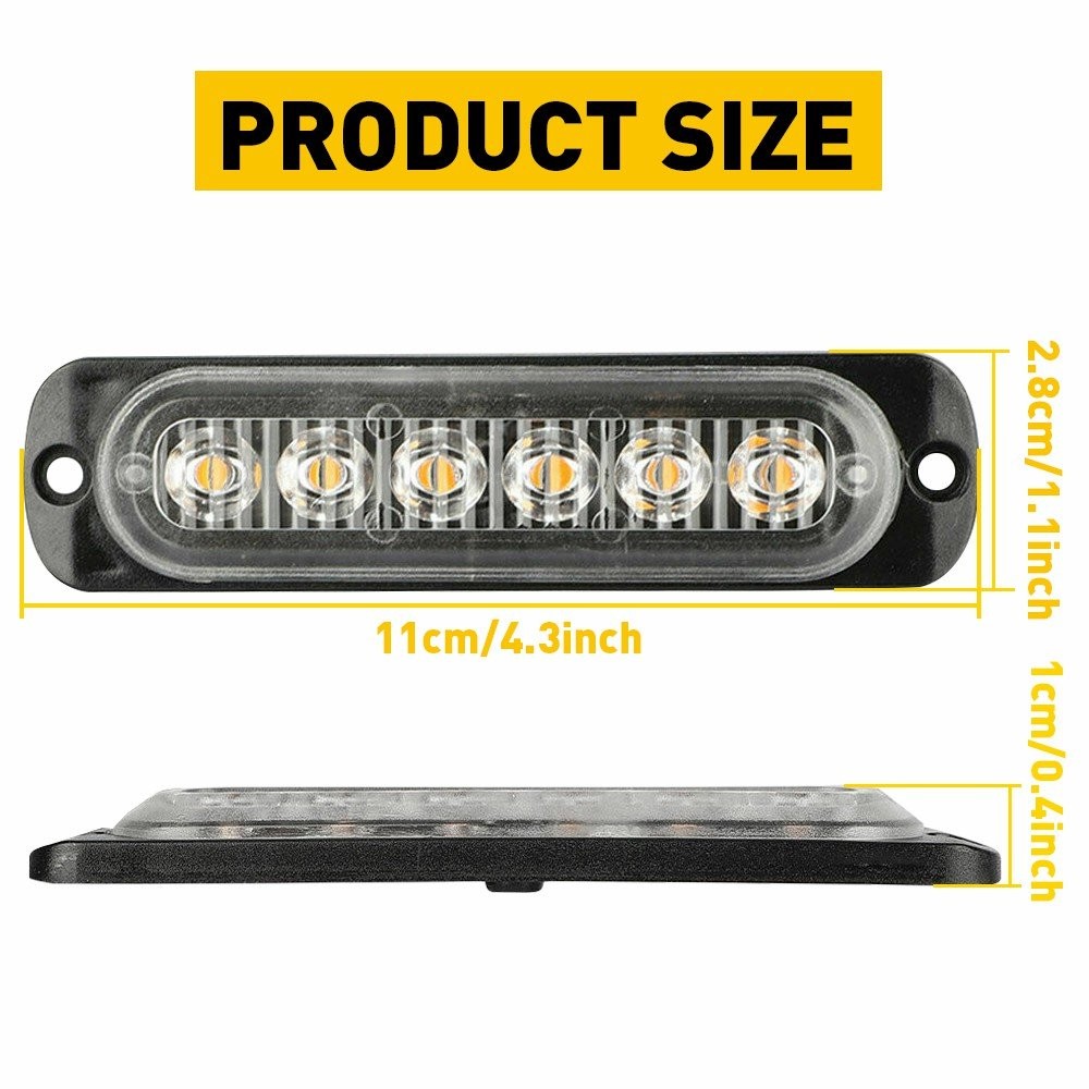 4PCS 6-LED STROBE LIGHTS WARNING FLASHING BEACON AMBER WHITE 12V REMOTE CONTROL