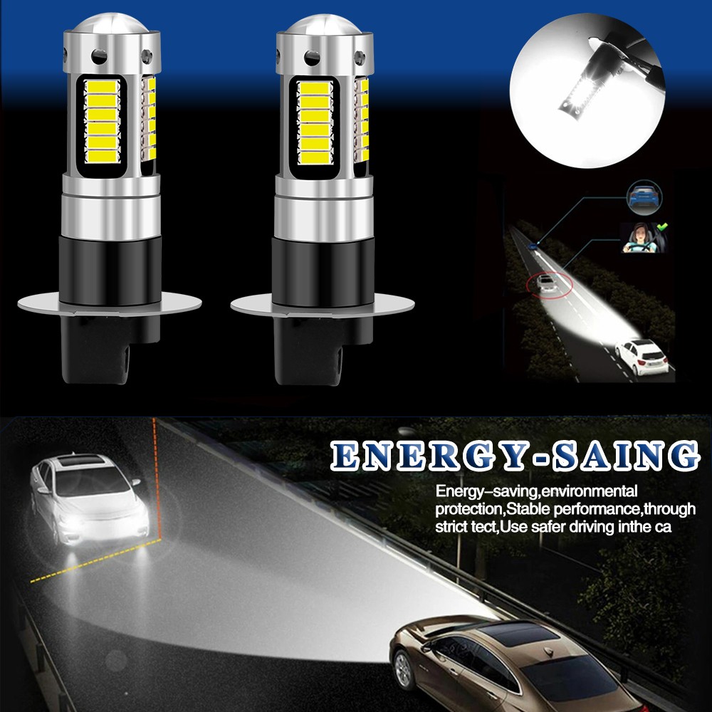 2x H3 LED 100W Extremely Bright 6000K Cool White Fog Light Lamp Driving Bulbs