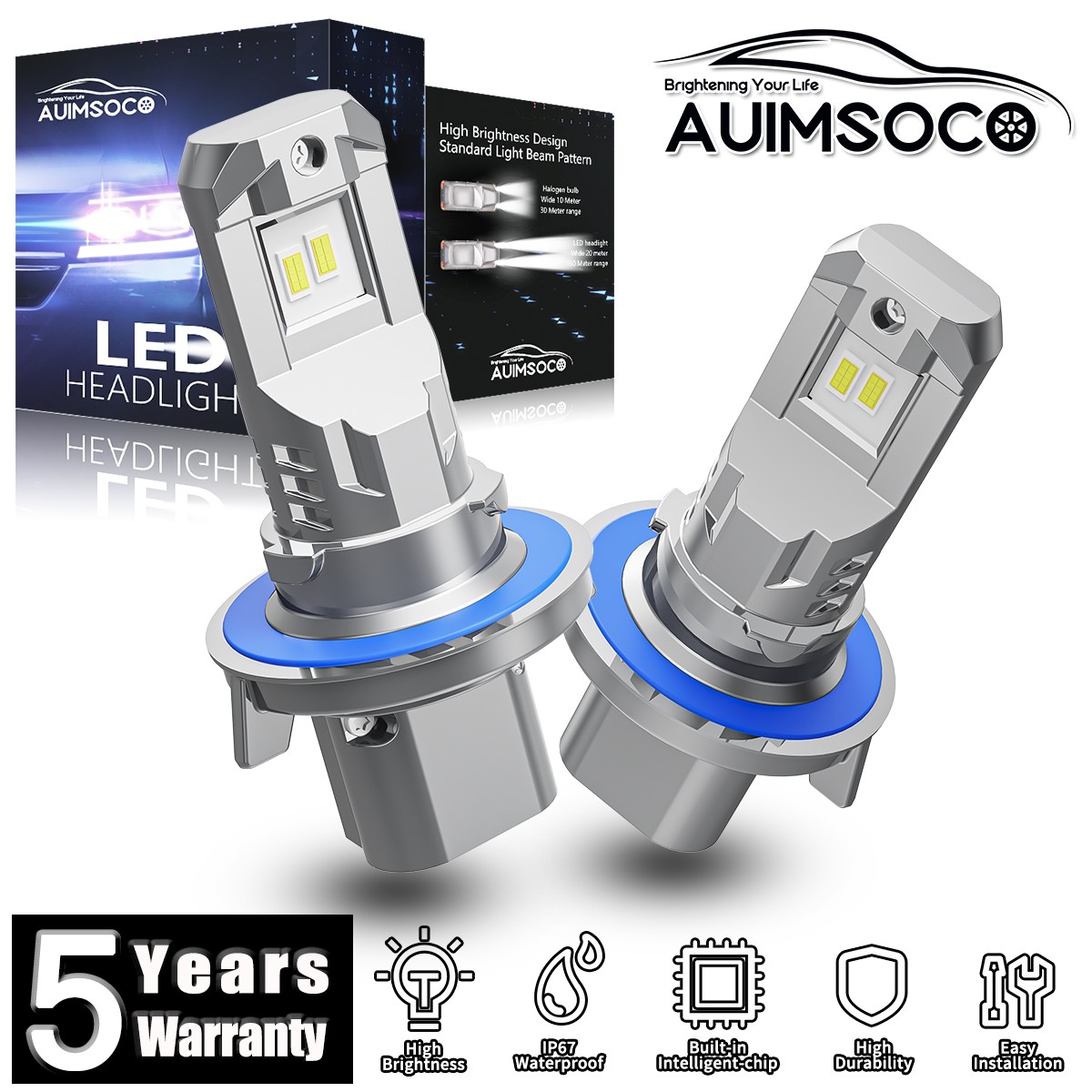 For Ford Focus 2008-2011 2Pcs LED Headlight Kit Hi-Lo Beam Bulbs 72000LM 6500K