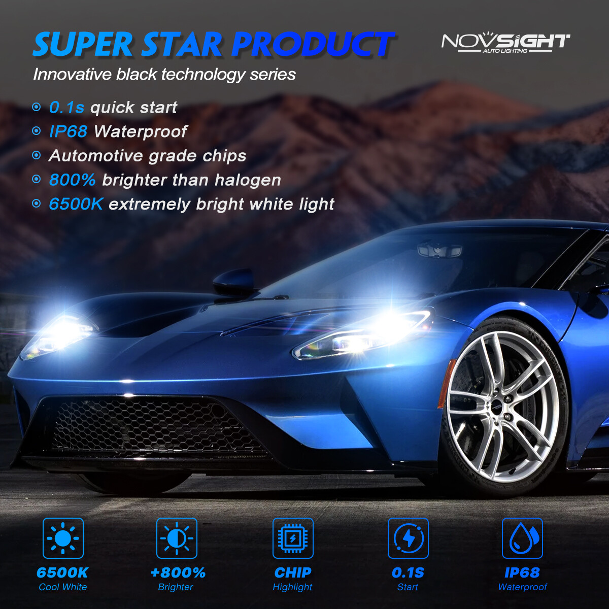 NOVSIGHT 9005 9006 LED Headlight HB3 HB4 Bulbs Kit 6500K White 80000LM Canbus 4x