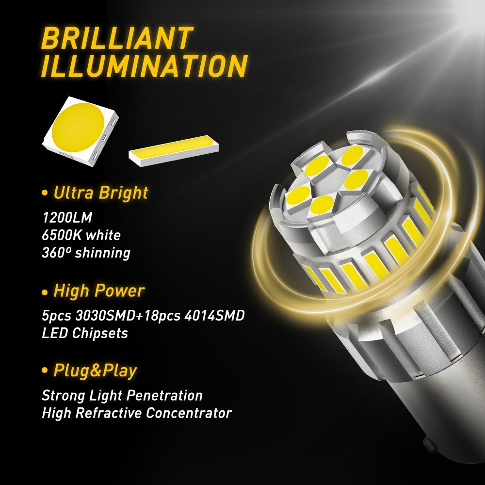 1156 7506 BA15S LED Reverse Backup Light Bulbs Super Bright 6500K White 2800LM
