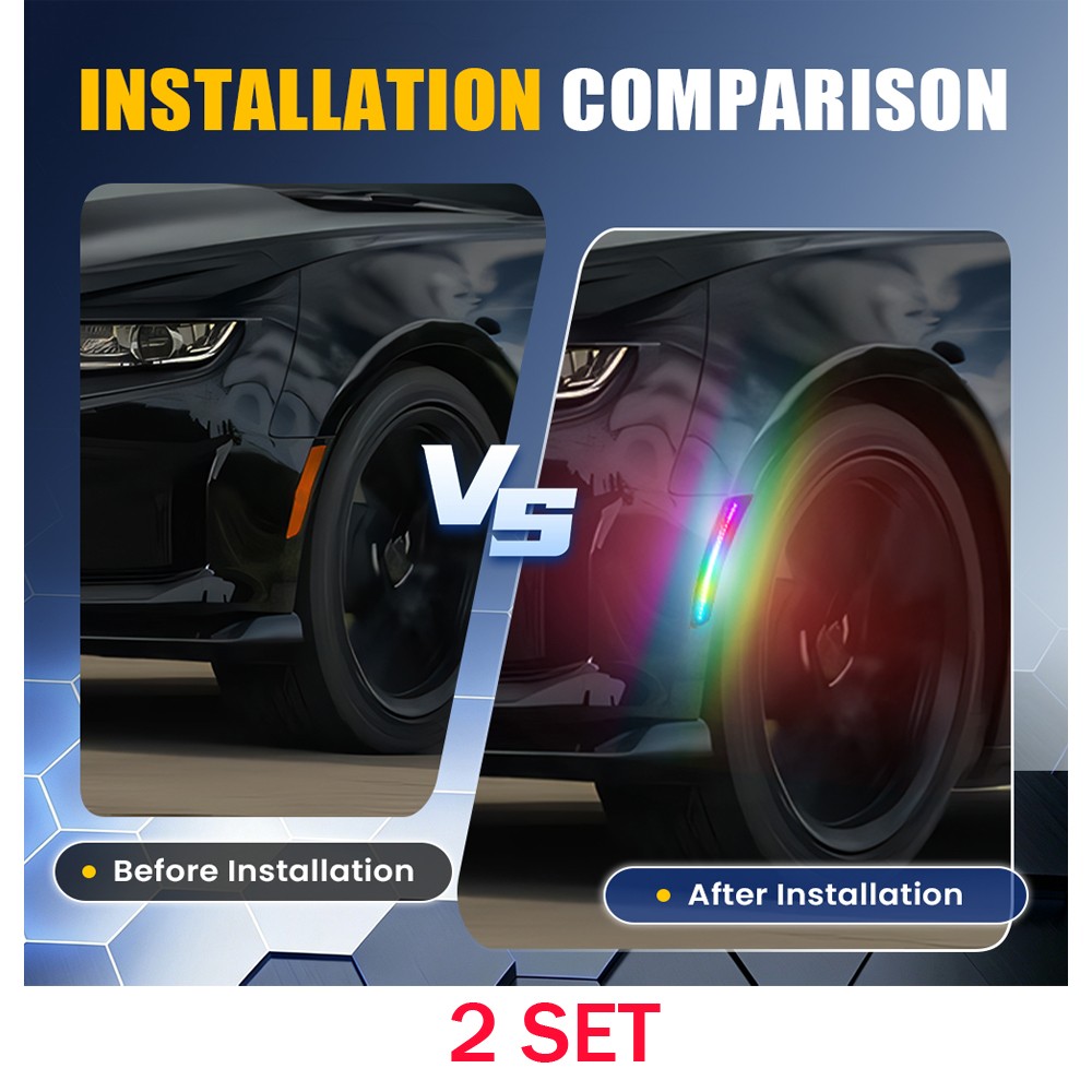 Fits 2016-23 Camaro 8X Smoked Colorful Flowing LED Front+Rear Side Marker Lights