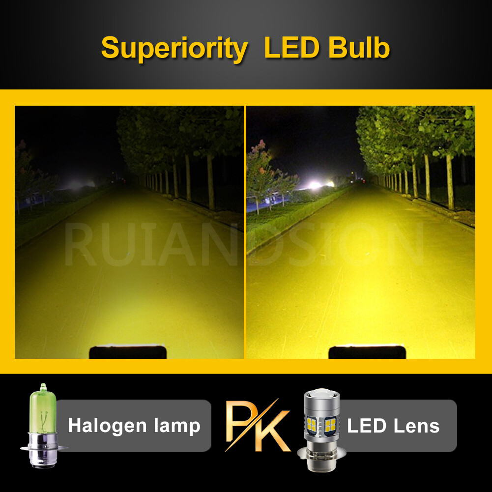 1PC H6M P15D-1 LED Motorcycle Headlight Bulbs ATV Lemon Yellow DC 6V 12V 24V