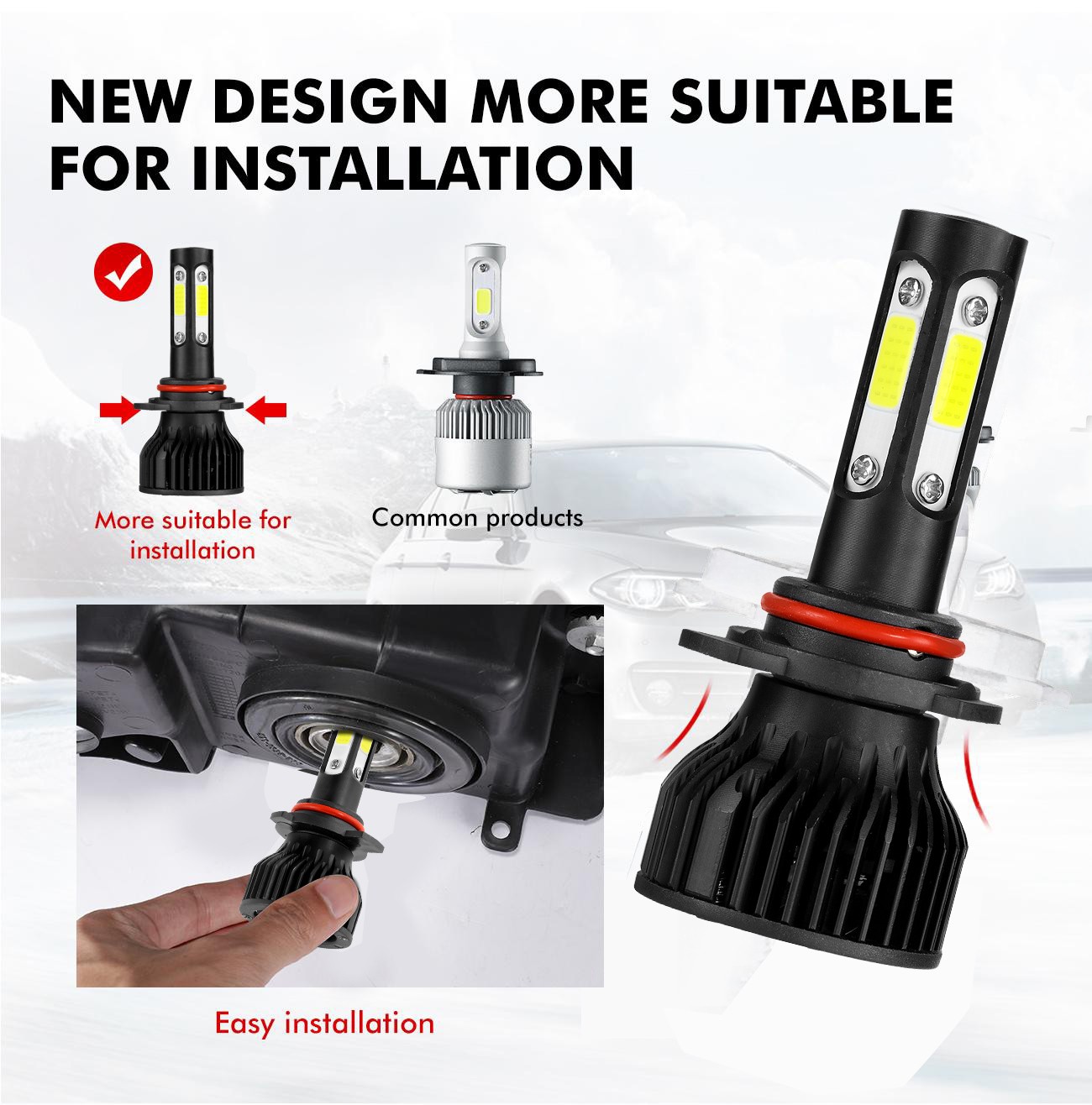 4-sides HB4 9006 LED Headlight Bulbs 2500000LM Low Beam Super Bright White 6000K