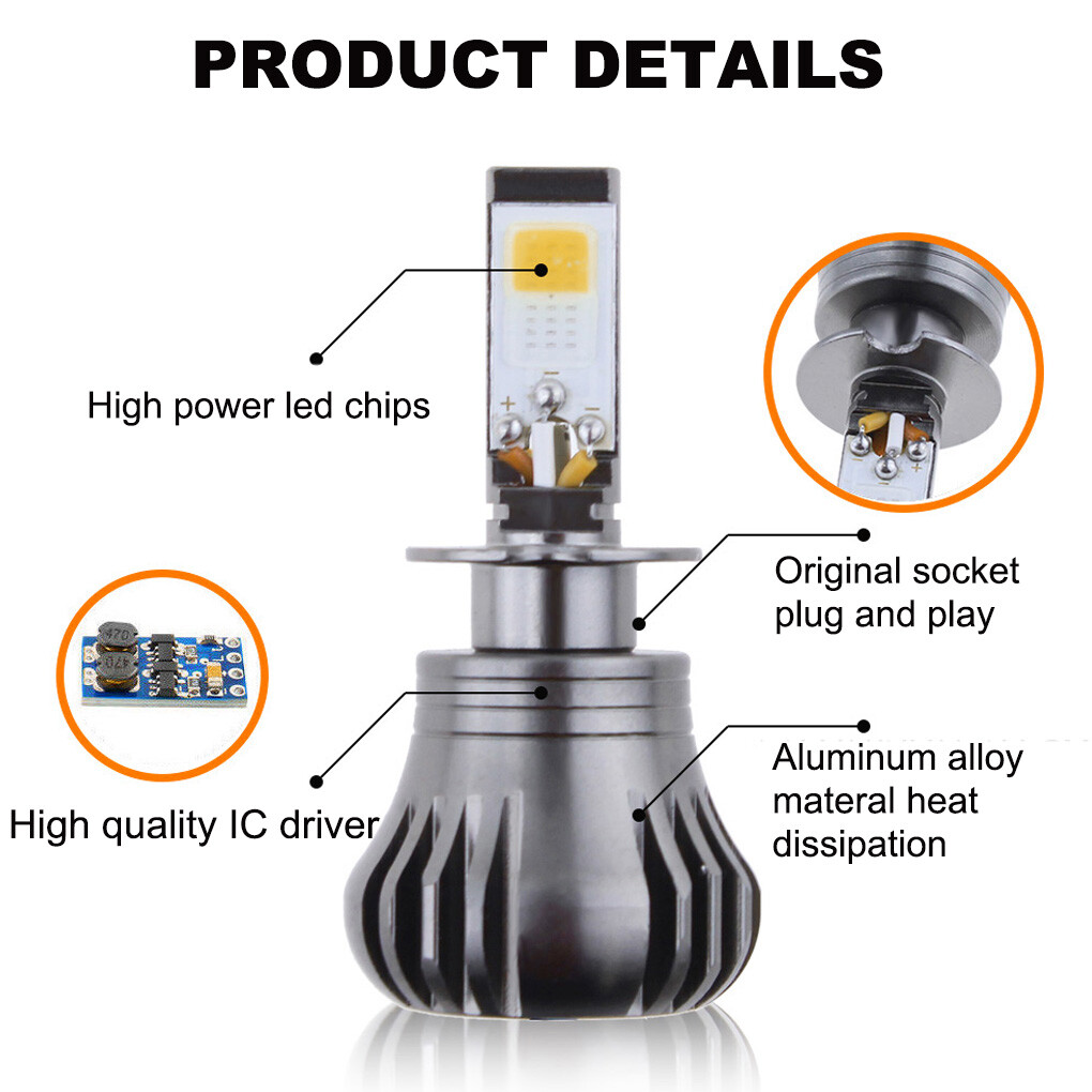 Strobe Flash H3 COB LED Fog Light Bulbs Lamp Kit 2400LM 2400LM White & Yellow