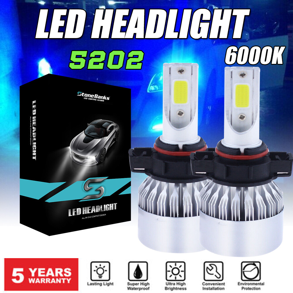 2x 5202 H16 LED Fog Light Bulbs 6000K White Headlight High Low Beam Kit 720000LM