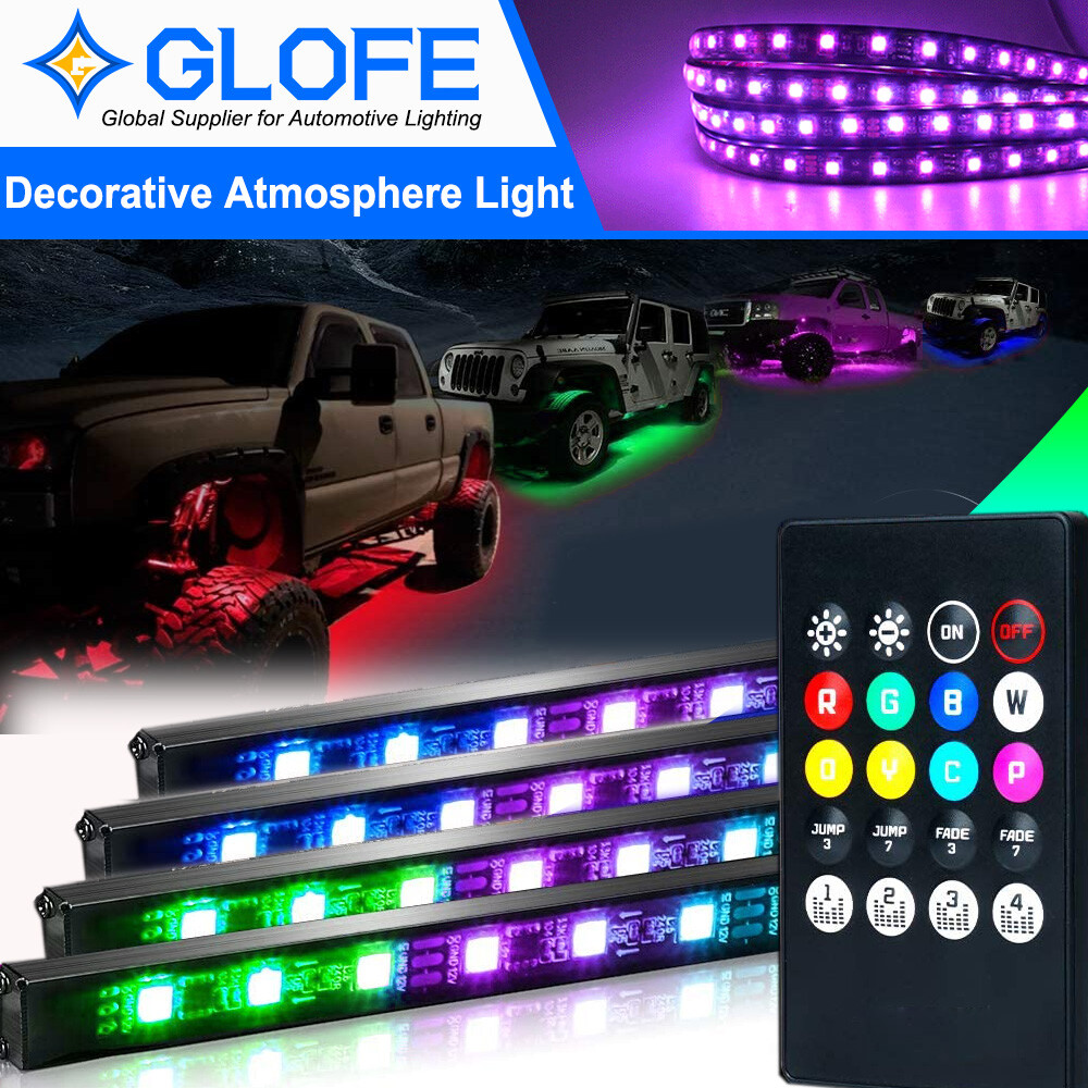4X RGB LED Strip Under Car Tube Underglow Underbody Remote Control Neon Lights