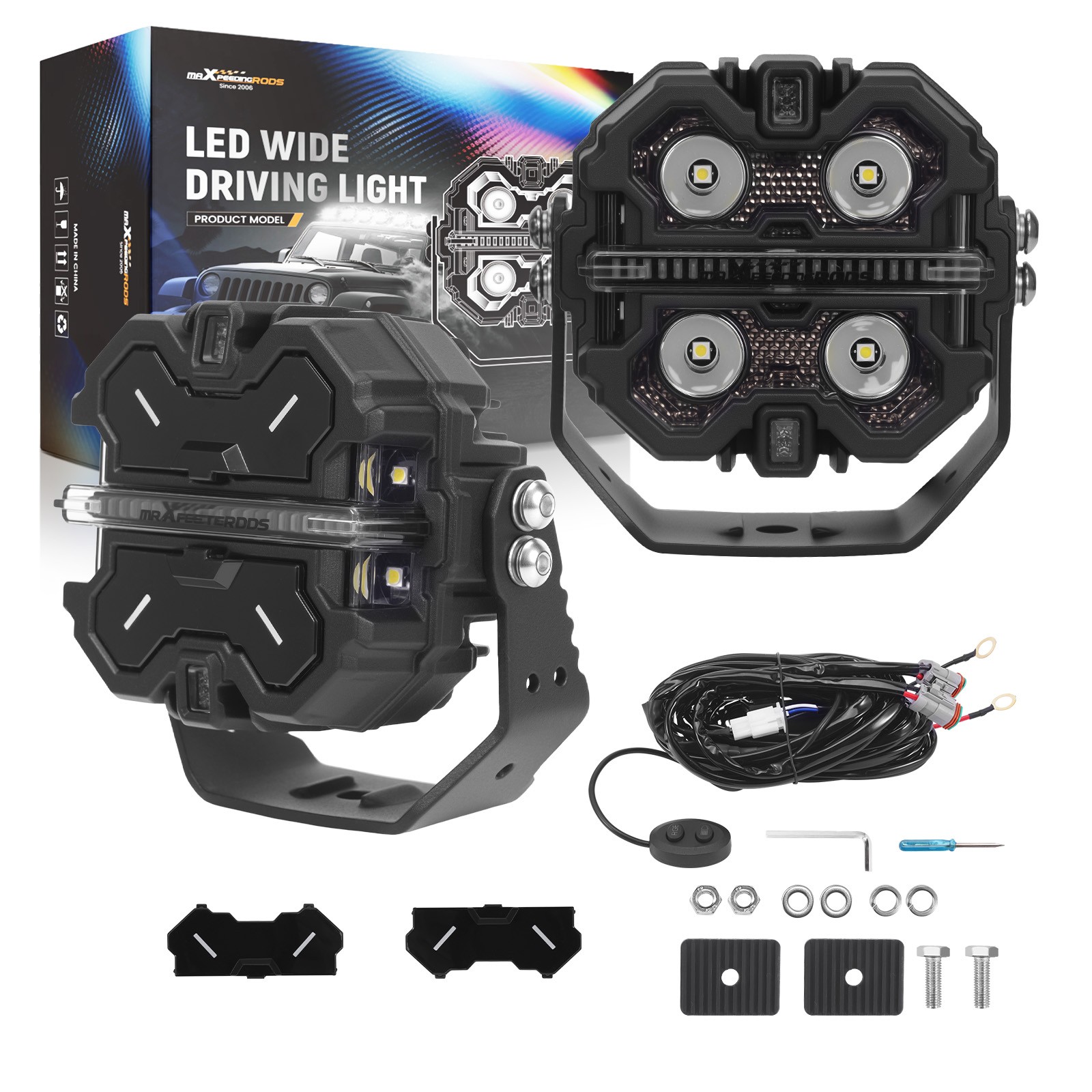 160W LED Light Pods 3.5″ White Amber DRL Spot Flood Combo Off Road Driving Light